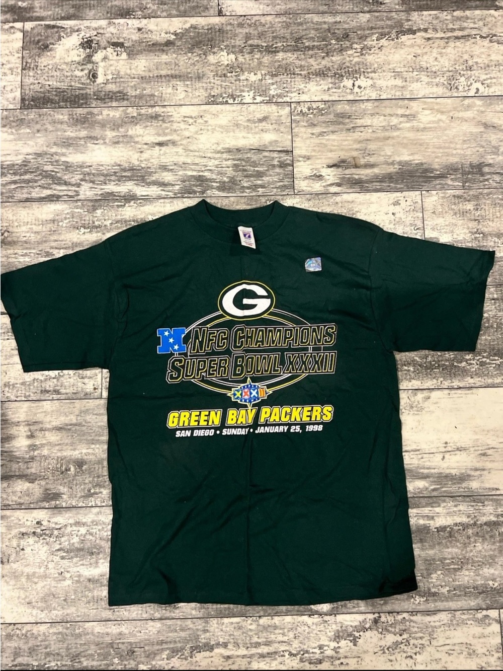 Vintage Logo 7 NFC Champions NFL Super Bowl 32 Green Bay Packers Shirt - X Large